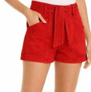 Red High-Waist Tie-Belt Women’s Shorts